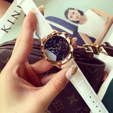 Señoras de La Manera Mujeres Del Reloj de Cuarzo Rhinestone de Cuero Casual Vestido Reloj de Oro Rosa de Cristal de Las Mujeres reloje montre femme mujer 2016
