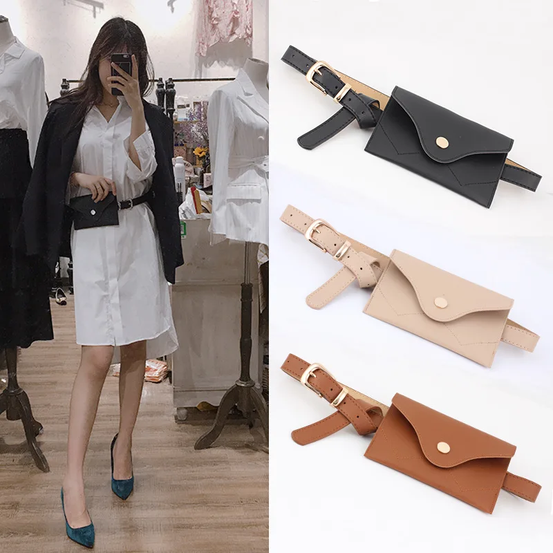 

PU Leather Belt for women Belt with bag Bucket Thin Button Bag cinturon mujer ceinture femme pasek damski