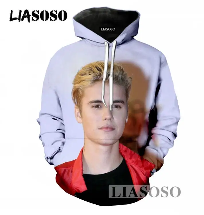 LIASOSO Harajuku New Design Men/Women Hoodies Casual Long Sleeve Sweatshirt 3D Print Singer Justin Bieber Pullover Hoodies T698