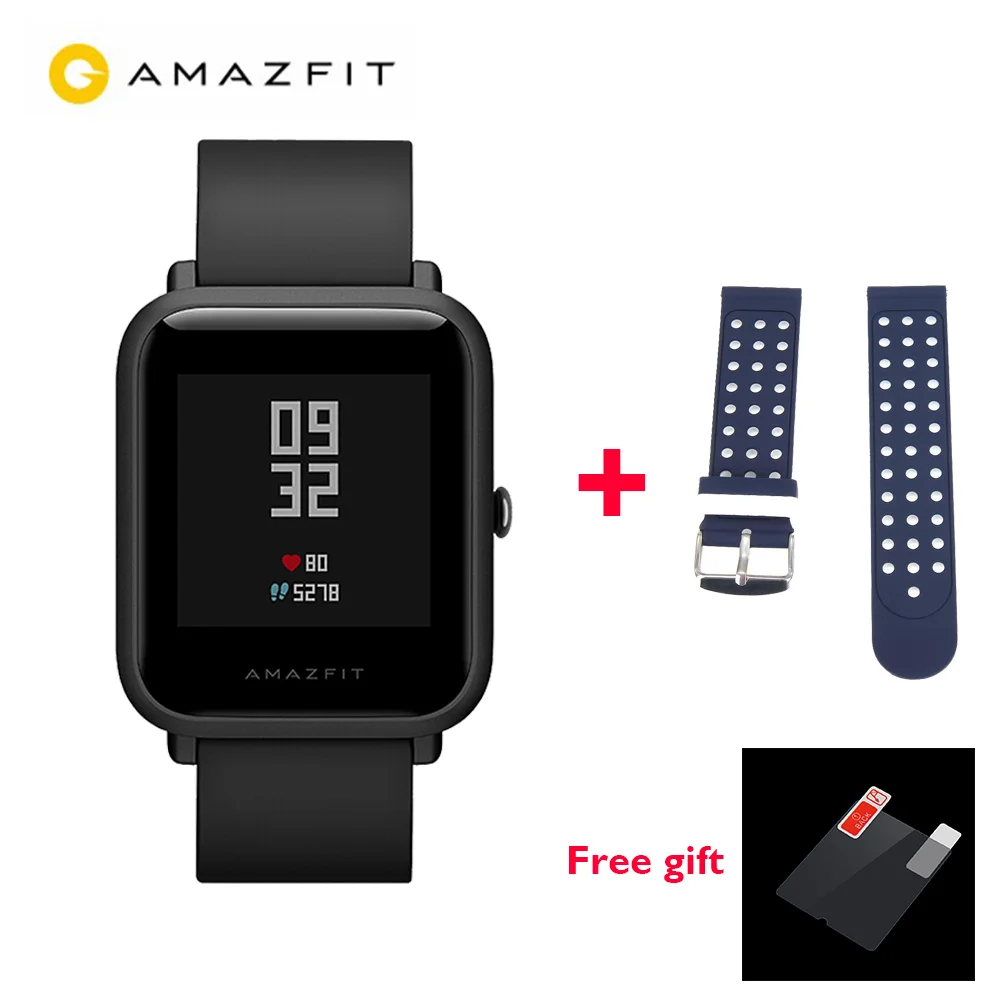 [] Оригинальные Смарт-часы Huami Amazfit Bip Lite 3 АТМ, водонепроницаемые, 45 дней в режиме ожидания, трекер сердечного ритма, умные часы - Цвет: Black w blue strap