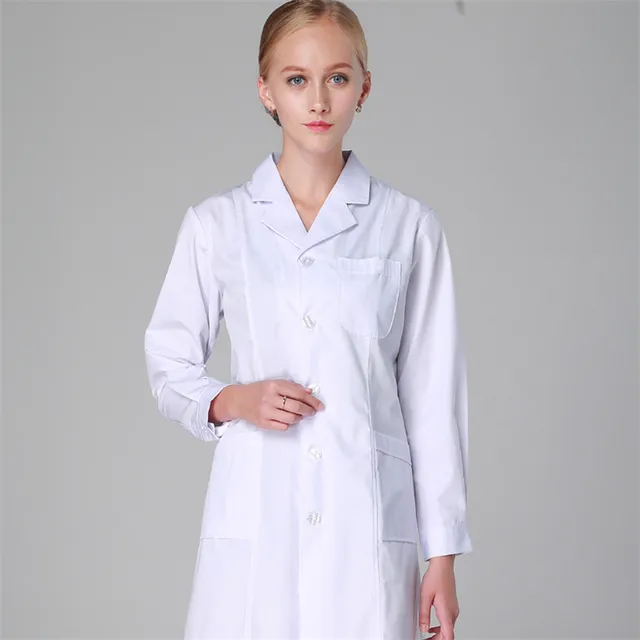 Mens Lab Coat Hospital Gown White Long Robe Women and Men Skin Fabric