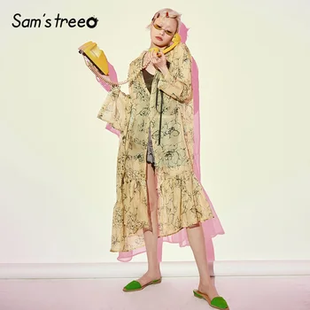 

Samstree Floral Print Asymmetrical Urban Gypsy Women Holiday Dress 2019 Summer Chiffon Mid Waist Bohemia Office Ladies Dresses
