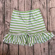 Высококачественные шорты для малышей из лайма и белого цвета с двойными оборками модные шорты в полоску для девочек