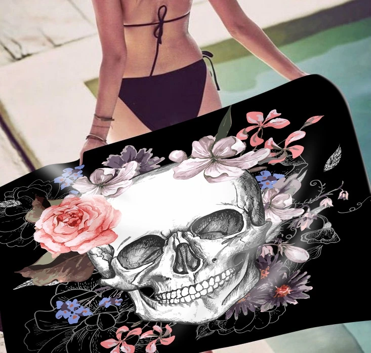 Большое пляжное полотенце Sugar Skull для взрослых прямоугольное банное из