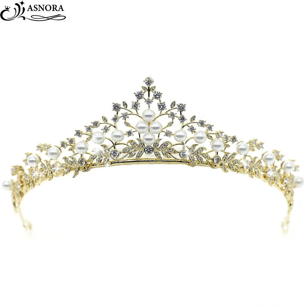 

ASNORA Gold Wedding Tiaras de Noiva Bridal Crowns Women Hair Jewelry Zircon Hair Accessories coroa de noiva