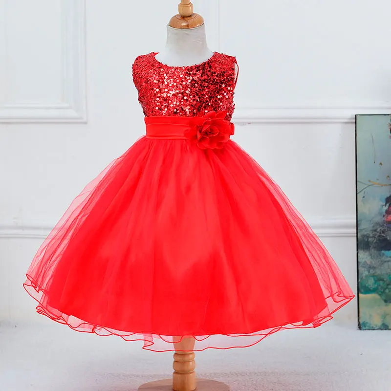R& Z/платье для девочек г. летние вечерние платья-пачки принцессы без рукавов с блестками и бантом для свадьбы детская одежда k1 - Цвет: red