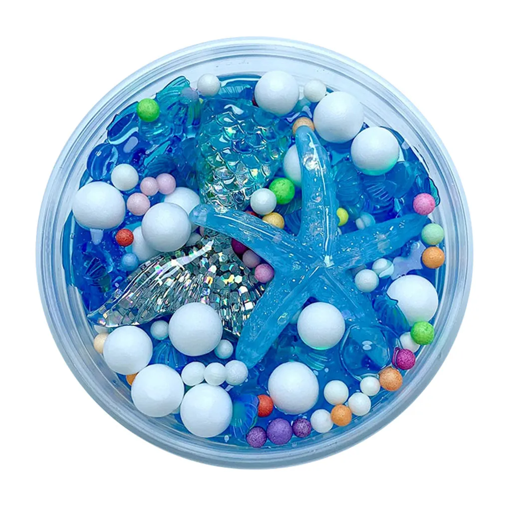 

New 60ML Fluffy Mud Mermaid Tail Charms Fishbowl Mermaid Bubble Bath Slime Toy Gift Kids Lizun Toy Clay for Arts Crafts Gift E