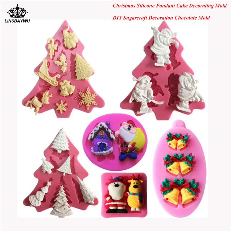 

Merry Christmas DIY Snowman Snowflakes Christmas Tree Bells Fondant Silicone Mold Chocolate Mould Party cake decorating tools