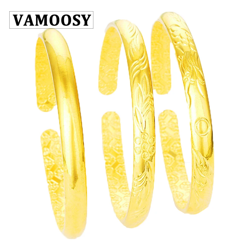 

13 Style Fine 24K Gold Color Full Gold Charm Bracelets for Women Handmade Carving Bangle Men Women Macrame Bead Wedding Bracelet