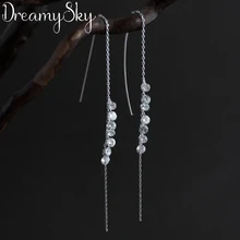 DreamySky Настоящее чистое серебро 925 длинные циркониевые серьги для женщин Рождественский подарок модные ювелирные изделия из стерлингового серебра