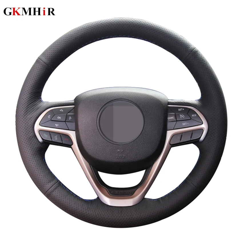 Black Hand-stitched PU Leather Black Artificial Leather Car Steering Wheel Covers Wrap for Jeep Grand Cherokee