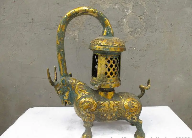 

Chinese Folk Classical Bronze Gild Bull Ox Zun palace lantern Candle Holders