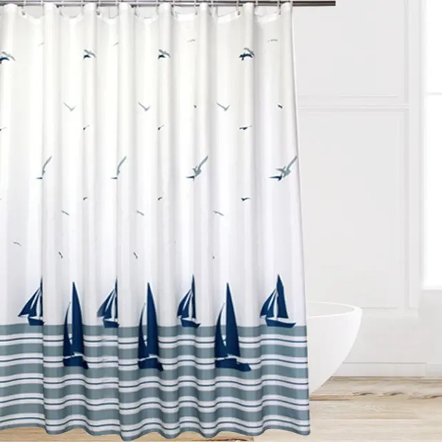 Hot Europe Style Beach Sailboat Seagull Pattern Waterproof Hot Europe Style Beach Sailboat Seagull Pattern Waterproof Shower Curtain Polyester Fabric Home Bathroom Decor