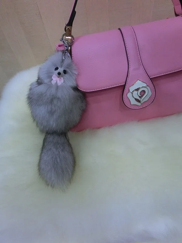  Fox shape plush stuffed real fox fur keychain bag pendant accessory (2)