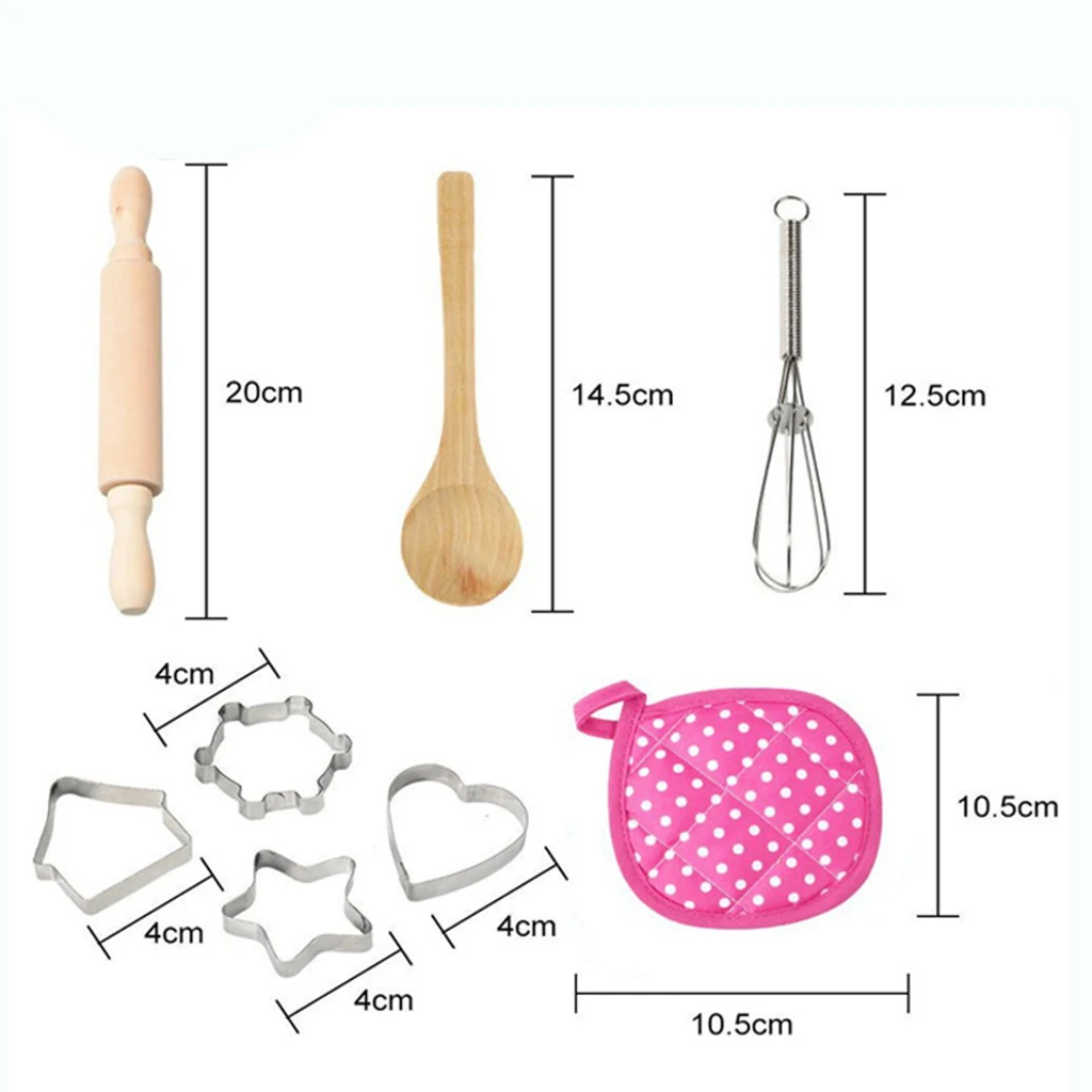 11pcs Kitchen Cooking Set Chef Apron Cap Glove Props, Whisk Cake Molds Tools Kit Toy Kids Development Educational Pretend Play