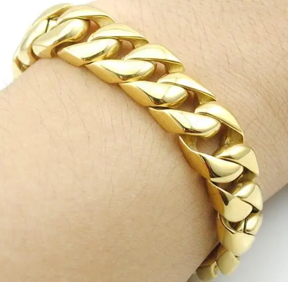 Fashion jewelry Mens Gold Stainless Steel Cuban Curb Chain Bracelet Bangle 12mm 8.66'' Jewelry | Украшения и аксессуары