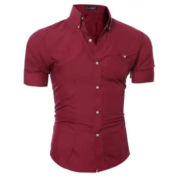 

New 2017 Fashion Casual Men Shirt Short sleeves Solid color Slim Fit High Quality Cotton Shirt