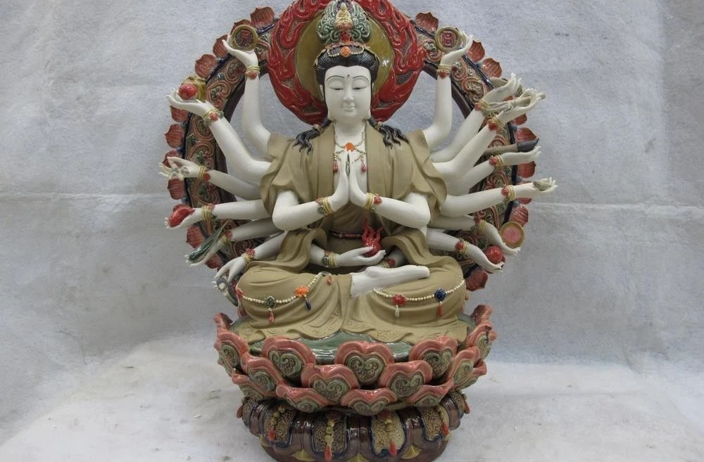 

19 Chinese Pottery WuCai porcelain 18 Arms Hands Avalokitesvara Kwan-Yin GuanYin 8.02