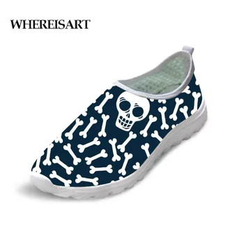 

WHEREISART 2019 Skull Printed Summer Breathable Mesh Men Shoes Flats Fashion Casual Male High Quality Hot Sale Fashion Sneakers