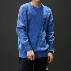 2018 новый молодой человек свитер Для мужчин плюс Размеры свободные Повседневное трикотажные пуловеры Для мужчин с длинным рукавом круглый