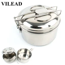 VILEAD Stainless Steel Camping Cookware Outdoor Picnic Pot Kit Hiking Tableware Cover Cooking set Portable Cutlery Utensils widesea camping cookware outdoor cookware set camping tableware cooking set travel tableware cutlery utensils hiking picnic set