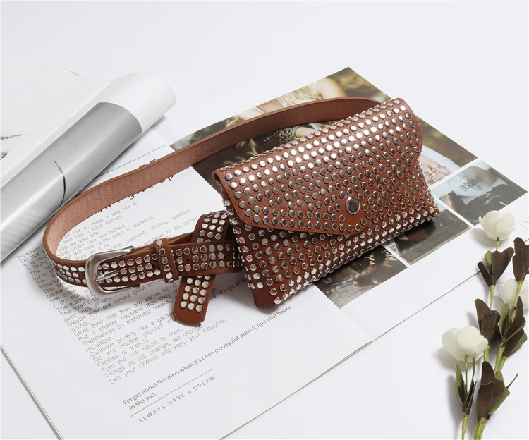 JIEROTYX, модная поясная сумка с заклепками, роскошная дизайнерская поясная сумка, Маленькая женская поясная сумка, чехол для телефона, панковская поясная сумка, кошелек, черный, готический