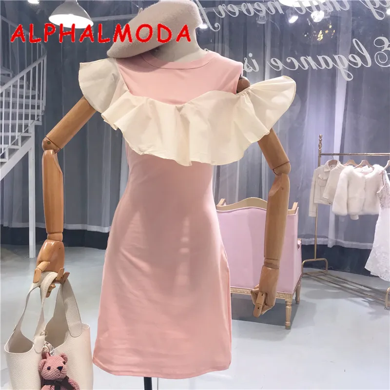 Женское платье ALPHALMODA летнее трикотажное с коротким рукавом и оборками|Платья| |