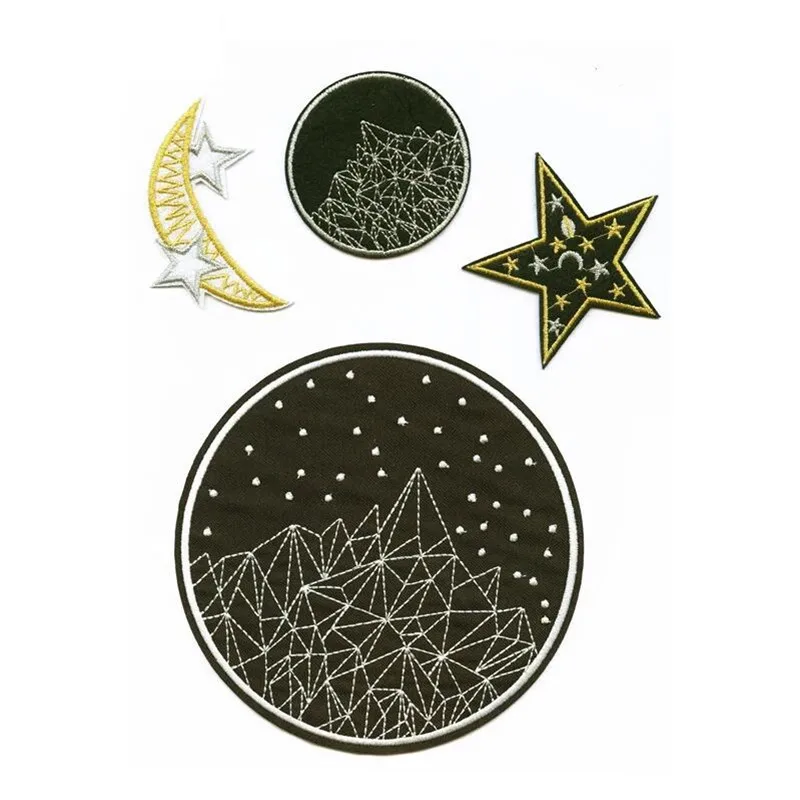 

Black Gold Stars And Moon Badges Parches Embroidered Iron On Patches For DIY Cloth Patch Fashion Design Motif Applique Badge
