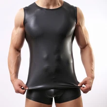 Мужская упругая краска из искусственной кожи пикантный плотный мужской футболки нижнее белье мышцы без рукавов жилет рубашка Топы