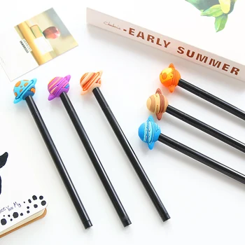 

2X Fantastic Galaxy Star Sky Planet Silicone Black Gel Pen Writing Signing Pen Student Stationery School Office Supply Kids Gift