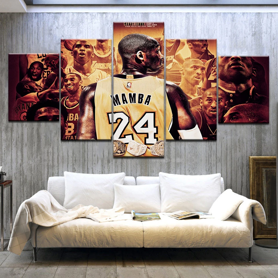 Canvas Paintings 2 Sport Basketball NBA Jordan James Kobe Curry Ross Art Framework Home Decor 5 Pieces Print Decorative Picture | Дом и сад