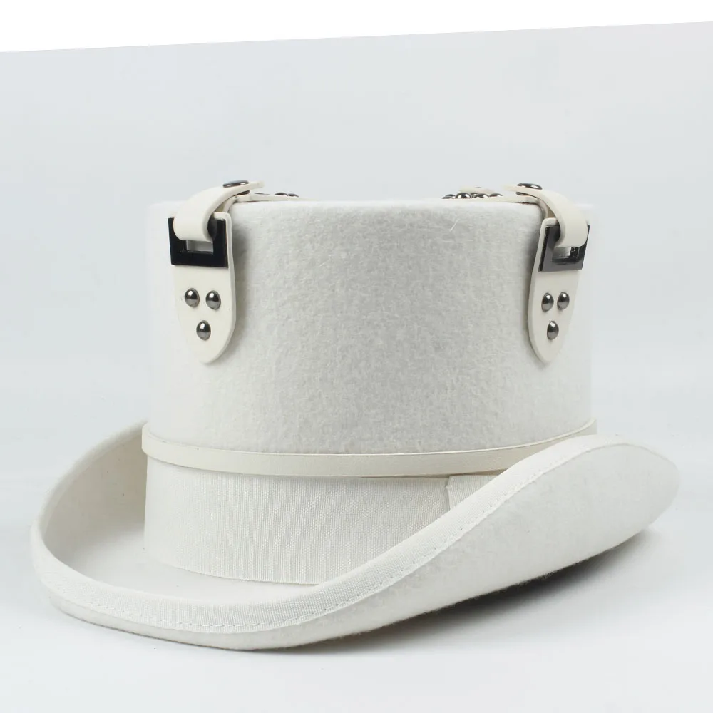 13,5 см белая шляпа в стиле стимпанк для женщин и мужчин, Шерстяная кепка в стиле панк, вечерние шляпы в стиле стимпанк
