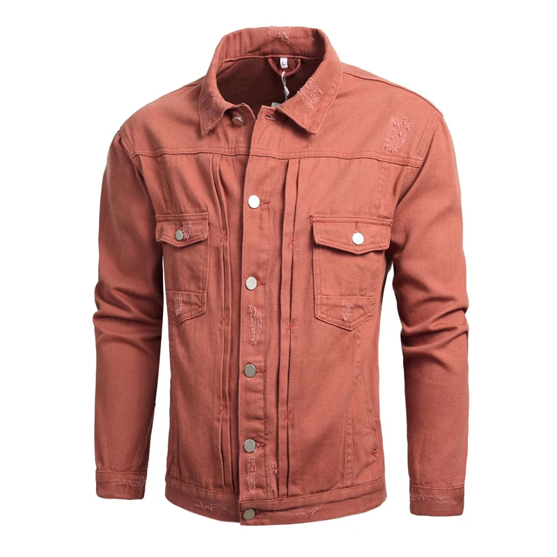 Spring Autumn Fashion Classical Men Jacket Orange Yellow Designer Ripped Denim Jacket Men Casual Coat Streetwear Hip Hop Jackets