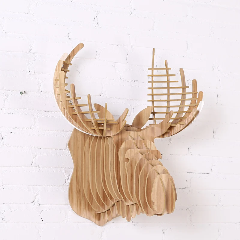 

1 Piece Art Home Wall Decoration Wooden Animals Head Hanging Wood Crown Moose Deer Head For Living Room Decor IW-WD017
