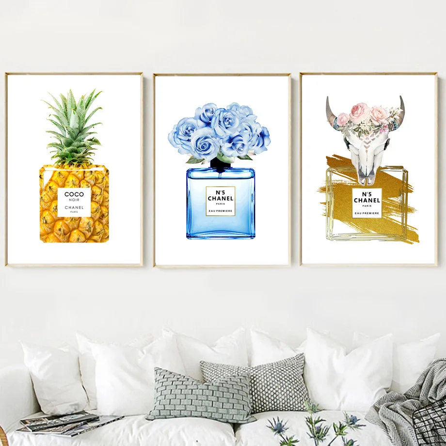 

Wall Art Canvas Painting Pineapple Flower Bull Head Paris Perfume Nordic Posters And Prints Salon Wall Pictures For Living Room