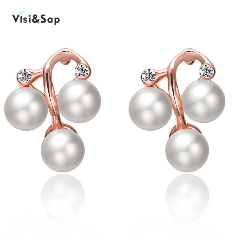 

Visisap Branch Earring Korea Rose Gold Color Pretty Simulation Pearl Stud Earrings For Women Party Gifts Fashion Jewelry VAKE078