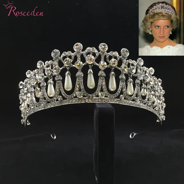 Classic Princess Diana Crown Crystal Pearl Bridal Wedding Tiara Crowns Hair Accessories Jewelry Re3049 Hair Jewelry Aliexpress