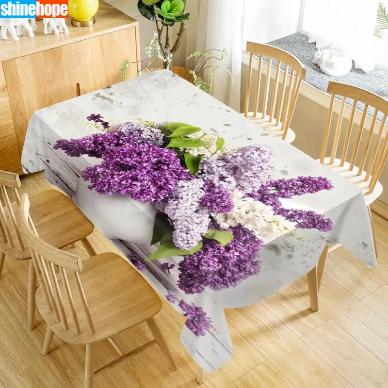 

Customize Tablecloth Europe Hyacinth Flowers Lavender Waterproof cloth Thicken Rectangular Wedding table cloth Home Textiles