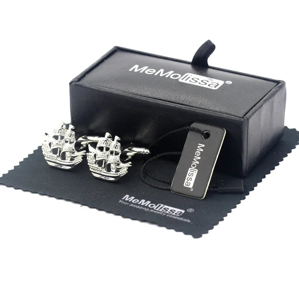 MeMolissa Display Box Sporty Style Sailboat Cuff links High Quality Sliver Ship Design Cufflinks for Men Free Tag & Wipe Cloth |