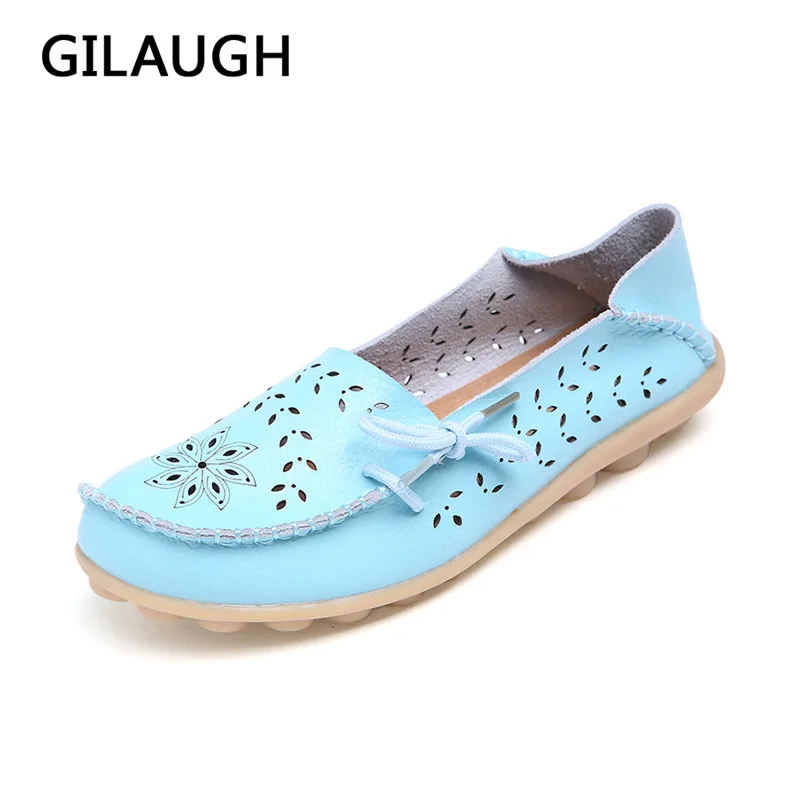 

Exquisite Hollow Design Styles Women Shoes Natural Leather Moccasins Fashion Casual Women Flats Driving Loafers 20 Colors Select