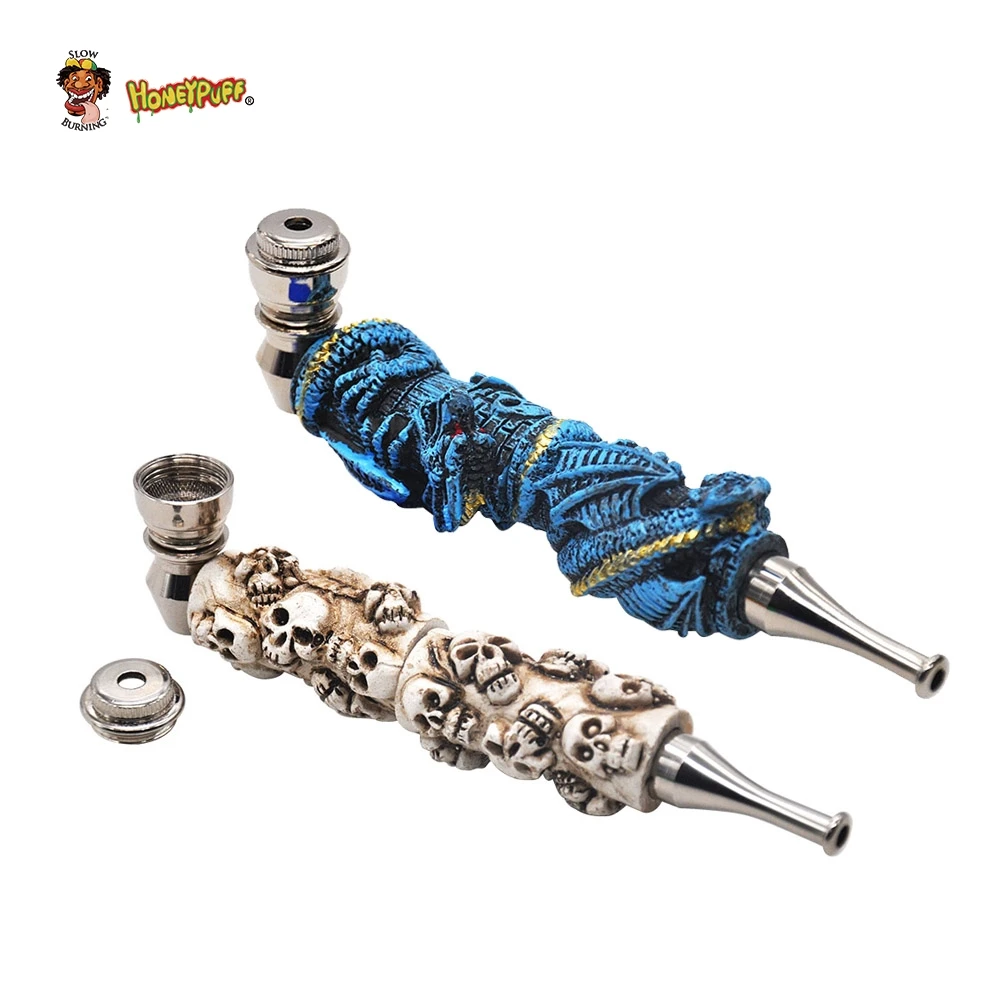 Ceramic Skull Zinc Alloy Metal Smoking Pipe 143MM Metal Bowl Pipes