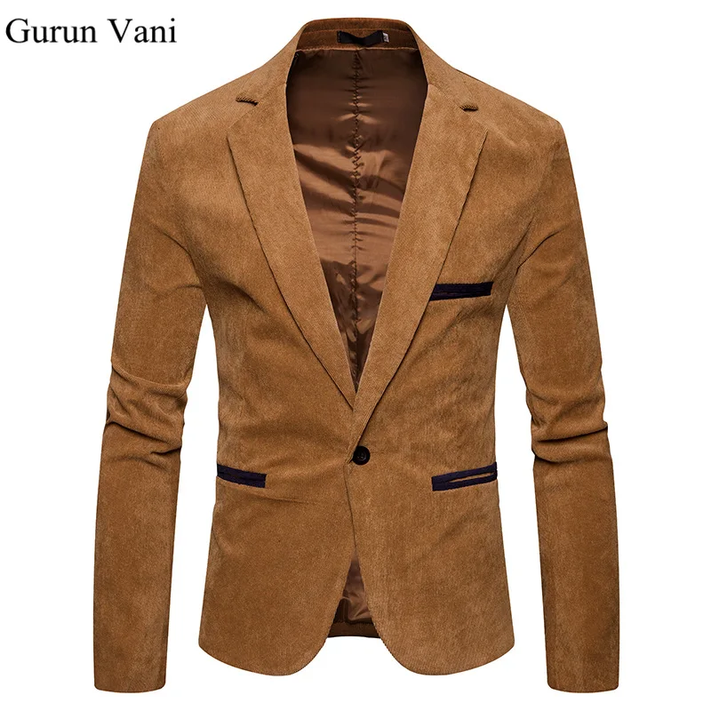 Corduroy Men's Dress Blazer Suit Mens Fashion Khaki Jacket Suits Slim