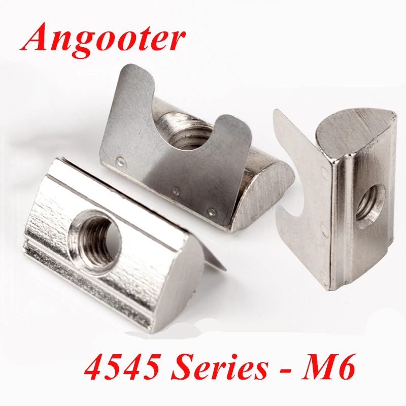 

50pcs/lot M6 Roll-in T Slot Nut with Spring Leaf Elastic Nut Block Auminum Accessories for 4545 series Aluminum Profile