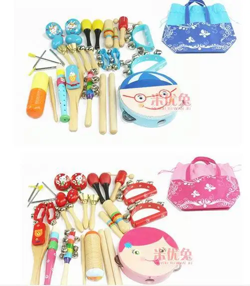 

Free shipping whole set music learning percussion wooden l instrument toys for kids and children include drum bell