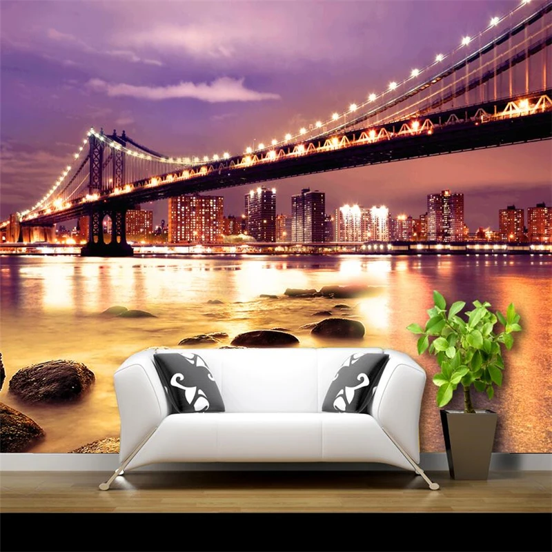 

wellyu papier peint wallpaper for walls 3 d Custom wallpaper Water Bridge American City Bustling Night View 3D Backdrop