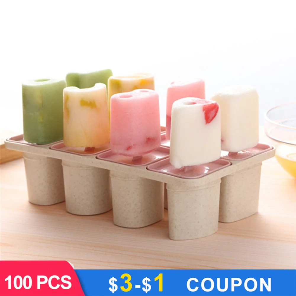 

8 Holes DIY Wheat Straw Ice Cream Molds Household Popsicle moulds Kitchen Tools Creative Lid Popsicle Sticks Homemade Food Grade