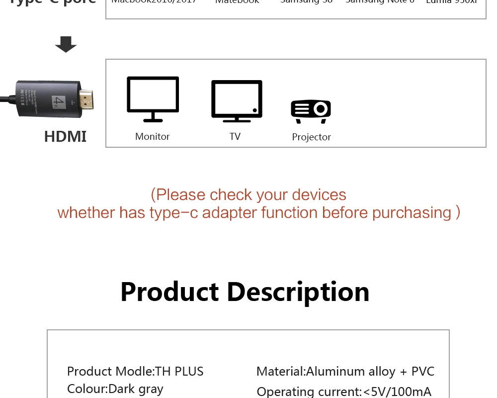 USB C к HDMI кабель type-C к HDMI адаптер Thunderbolt 3 для Macbook iPad Pro huawei P30 P20 Pro 4K Video USBC USB 4K Ultra