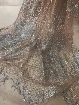 

glued glitter sequins lace fabric pretty ZH-121117 glued glitter tulle mesh fabric