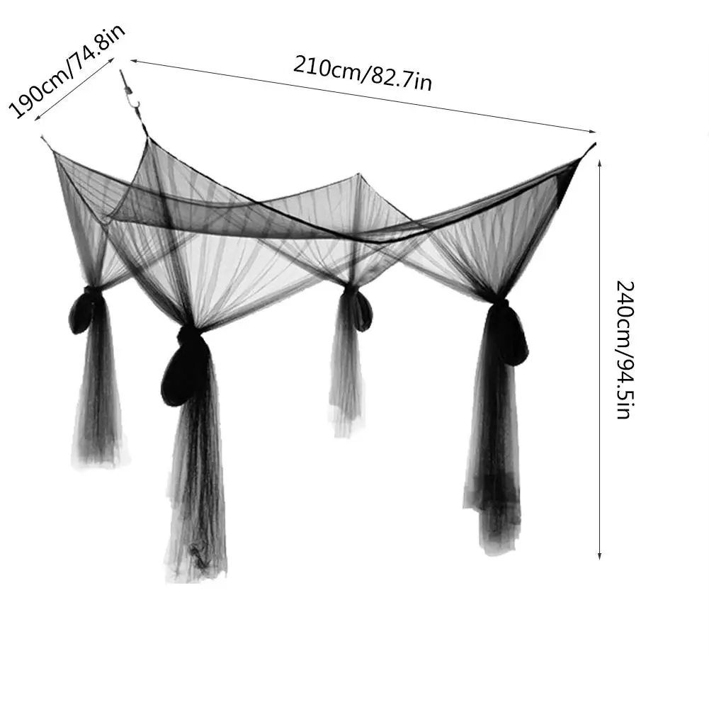 Европейский стиль, москитная сетка, большая двуспальная кровать, марля, 4 уголка, москитная сетка, украшение для спальни, романтическая подвесная кровать, балдахин - Цвет: Черный