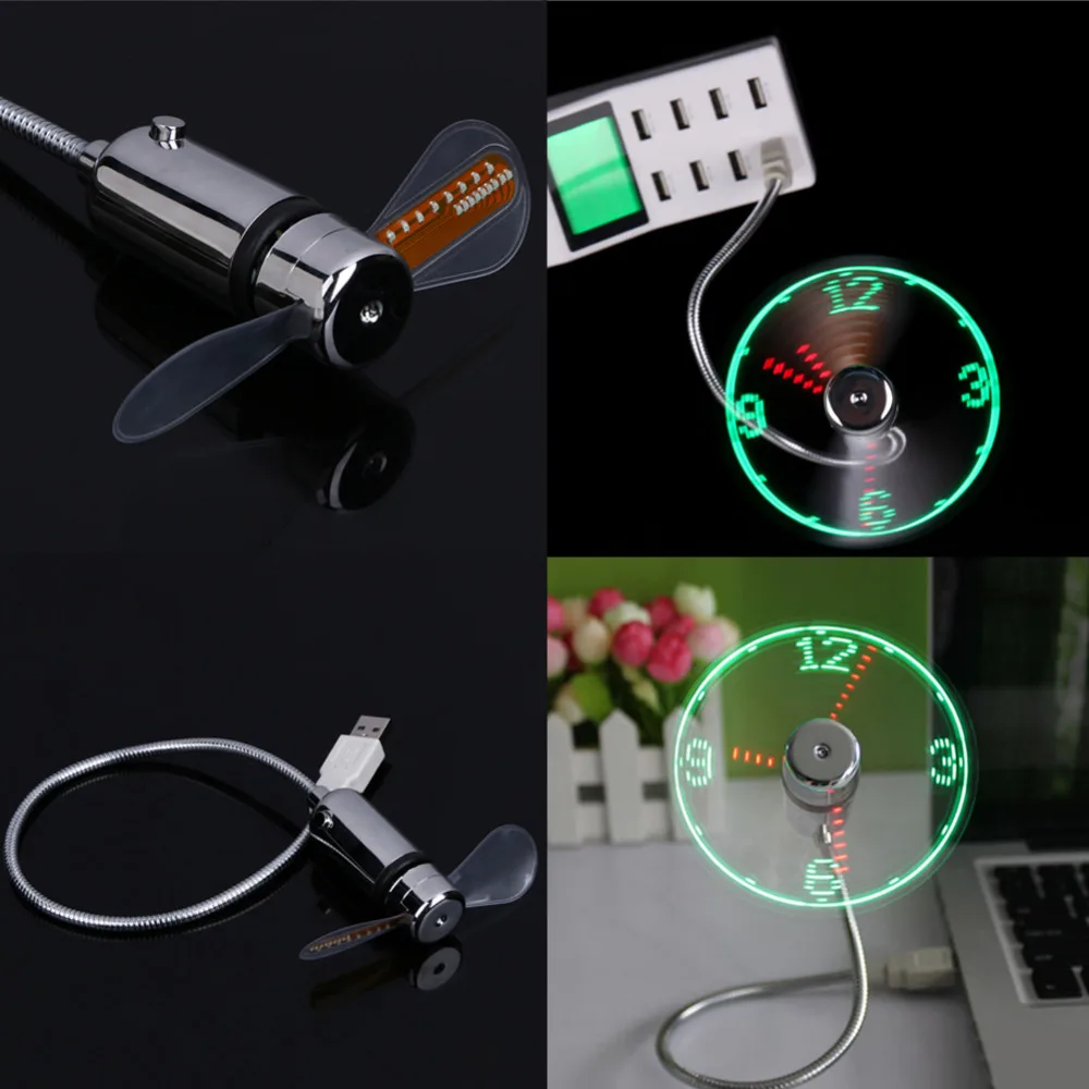 

Hand Mini USB Fan portable gadgets Flexible Gooseneck LED Clock Cool For laptop PC Notebook real Time Display durable Adjustable